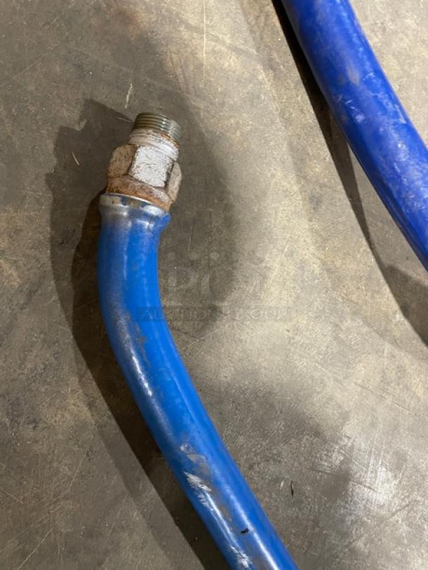 Dormont commercial gas connector hose, blue, used condition, with visible metal fittings. X2 your bid offer.