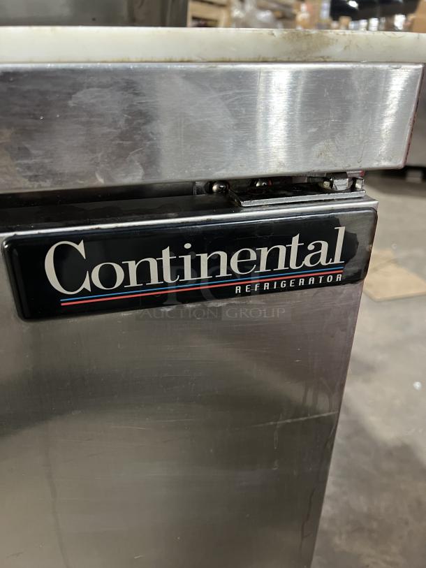 Continental Commercial Stainless Steel Sandwich Prep Table, Model SW60-16. Features dual doors, visible brand label.