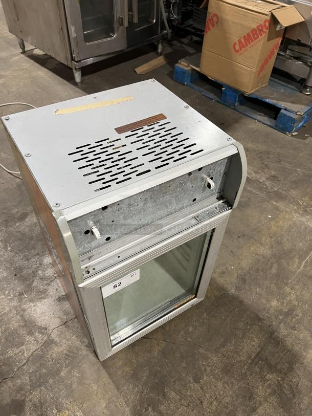 Starbucks CT200 countertop reach-in cooler, model CT200, 115V, 1 phase, silver finish, front glass door.
