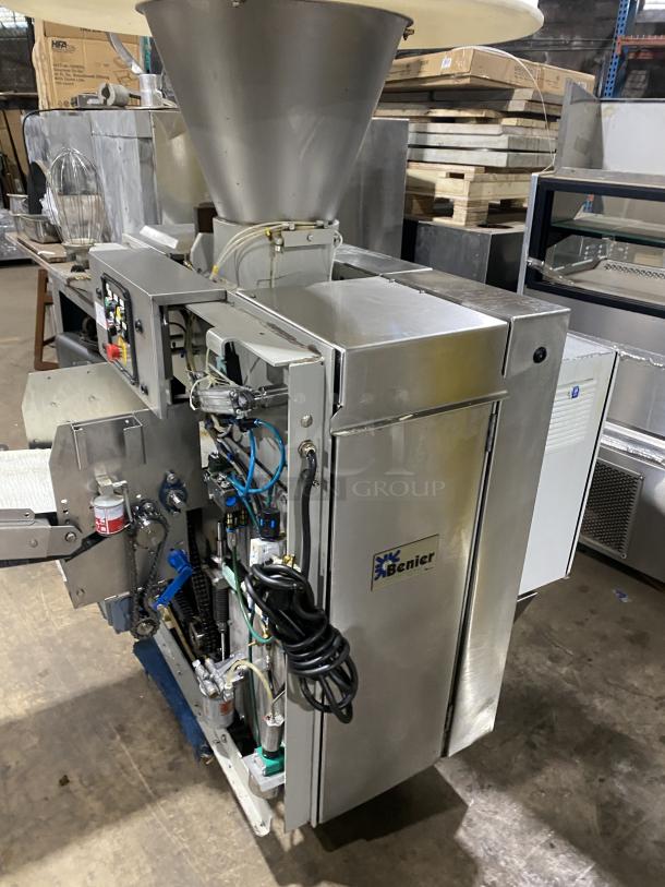 Benier stainless steel industrial dough divider bakery machine with visible wiring, control panel, and logo. Good condition.