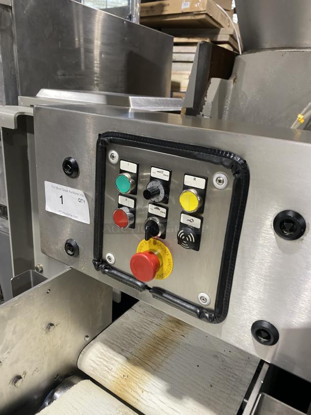 Benier stainless steel industrial dough divider bakery machine, control panel with buttons, emergency stop, used condition.