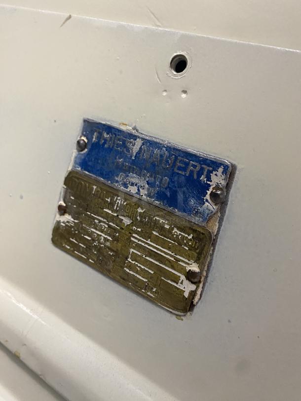 Rompa commercial white electric dough rounder/divider. Visible blue and gold identification plate with serial details.