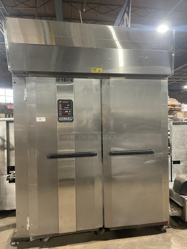 Hobart Commercial Stainless Steel Heated Holding/Proofing Cabinet with digital controls, dual doors, used condition.