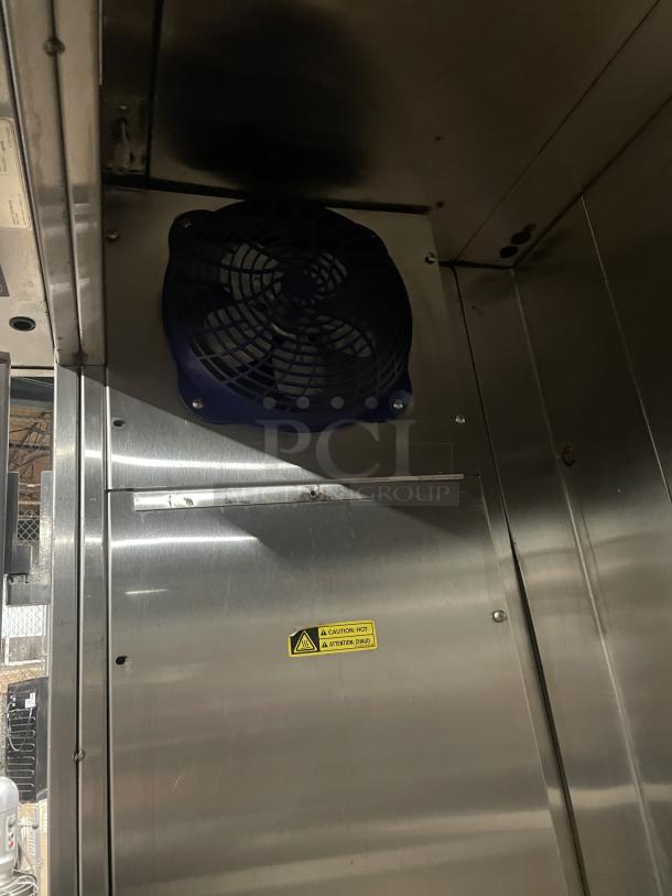 Hobart stainless steel heated holding/proofing cabinet with digital controls, interior fan, warning label, excellent condition.