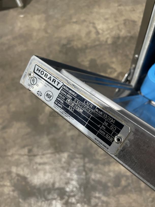 Hobart Advansys LXER commercial dishwasher label, model number LXER, SN 231225597, 120/208-240V, 1 phase, Energy Star certified.