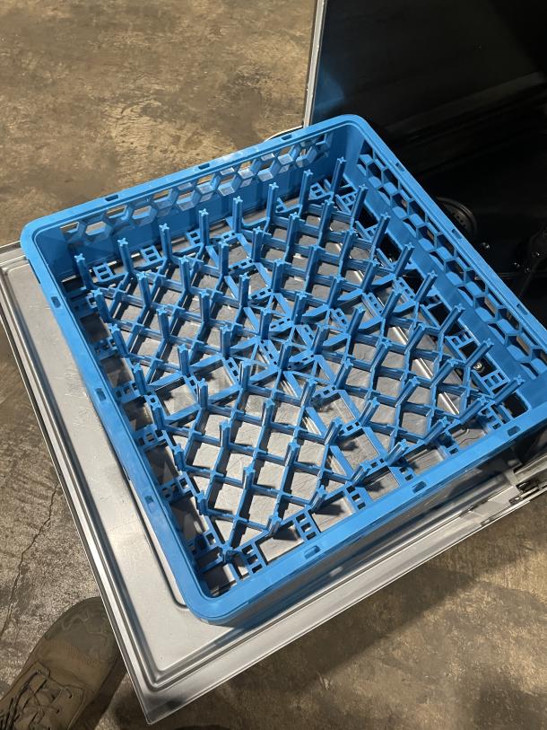 Hobart Advansys LXe Series commercial dishwasher, stainless steel, high-temp, Energy Star, model LXER, includes blue rack.