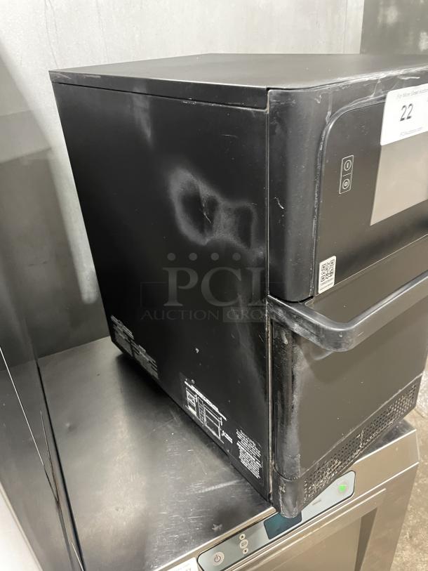 Merry Chef Eikon E2S turbo oven, countertop model, 2022, 208/240V, visible wear, side label with specs, phase details included.