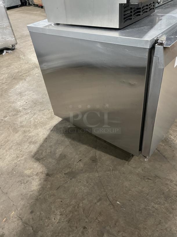 Continental CURB67 stainless steel 2-door refrigerated lowboy cooler, electric powered, on casters, 115V 1 Phase.