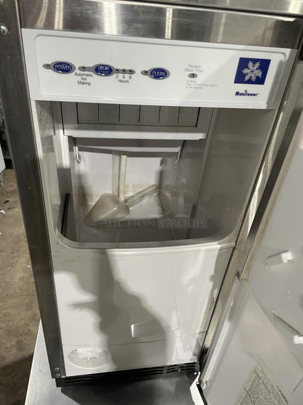 Manitowoc Stainless Steel Ice Maker, Model SMS050A002, air-cooled, undercounter, for indoor/outdoor use, 115V, clean condition.