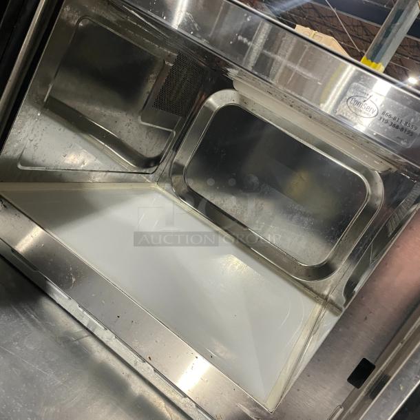 Amana 2023 commercial stainless steel electric countertop microwave, model RCS10DSE, 120V, in very good condition.