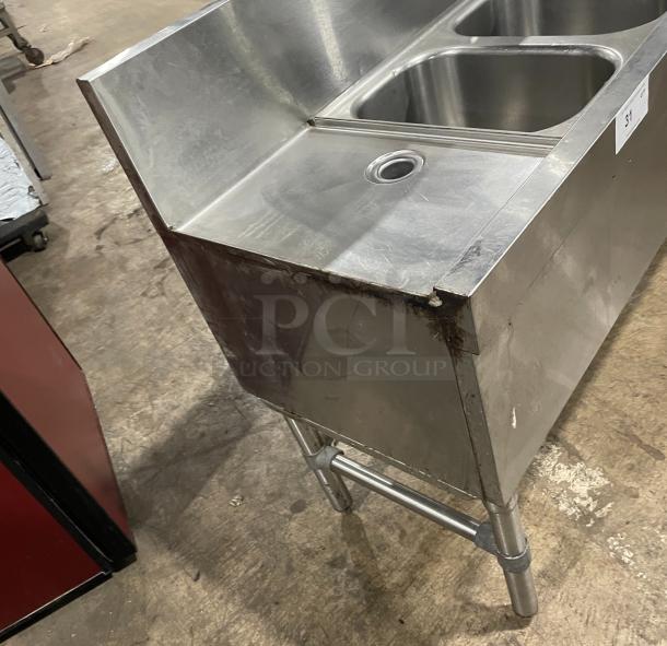 Eagle Group Spec-Bar 2000 Series 60" stainless steel 3-compartment sink with side drain boards, backsplash, on legs, model B53LR19.