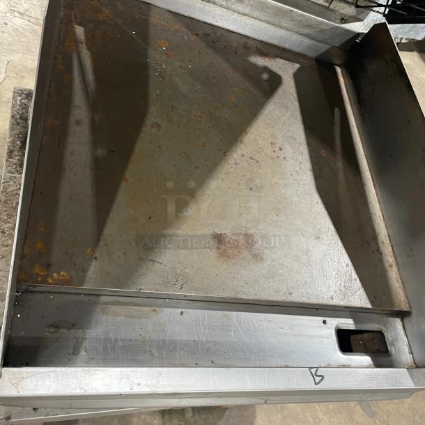 Lang Commercial Stainless Steel Infrared Clamshell Griddle, Model 224THNATMG, with Equipment Stand, Natural Gas, on Casters.