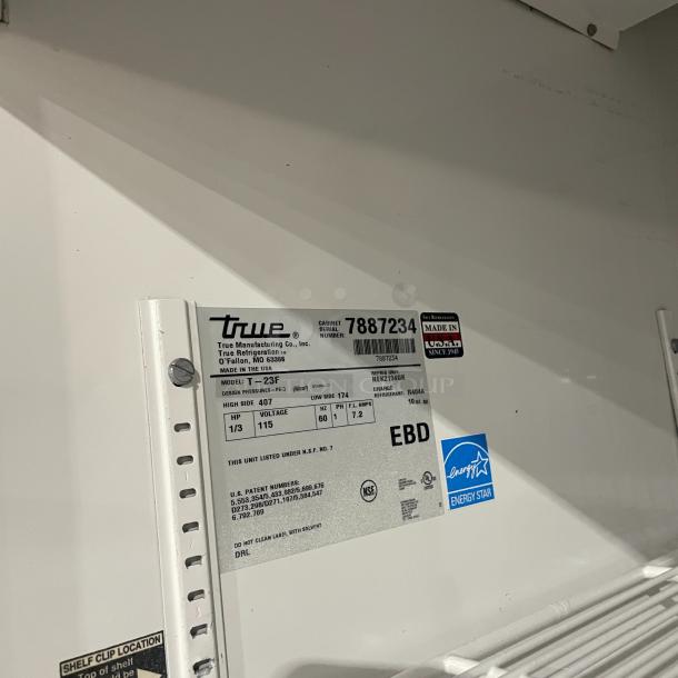 True T-23F stainless steel reach-in freezer, model T23F, SN 7887234, 115V, 1 phase, on casters, Energy Star rated.