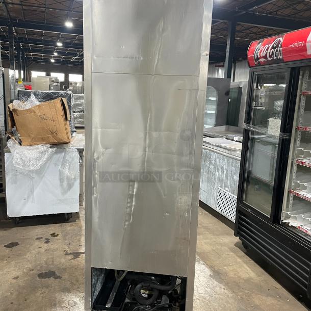 True T-23F commercial stainless steel reach-in freezer, single door, on casters. Model T-23F, SN: 7887234, 115V, 1 Phase.
