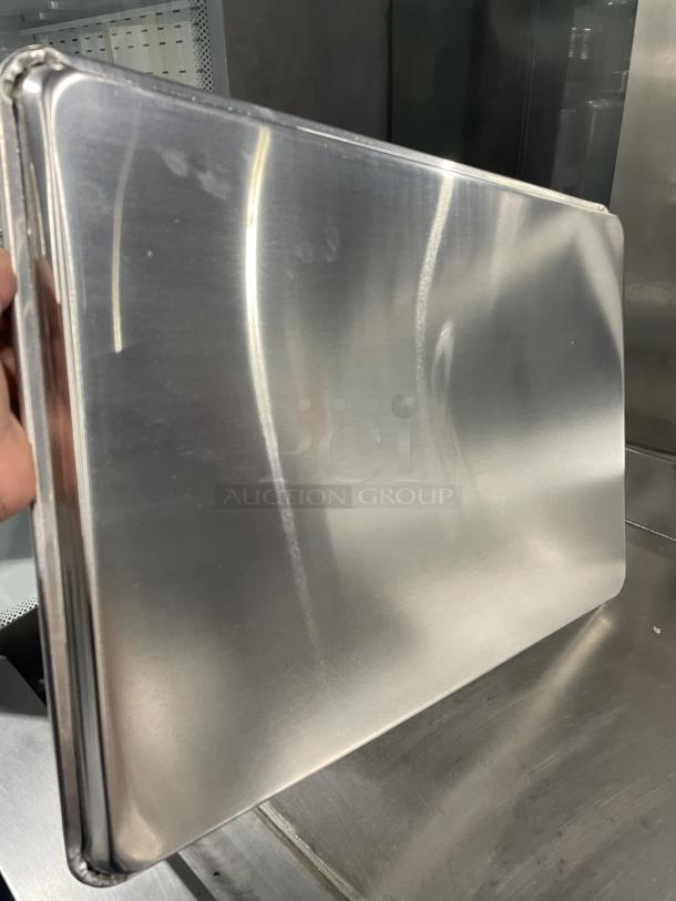 Brand new Advance Tabco full-size baking sheet pans. Durable stainless steel. Set of 12. Ideal for heavy-duty baking.
