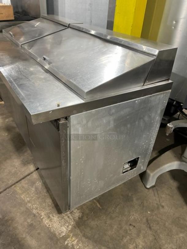 Beverage Air 72" Mega Top Refrigerated Sandwich Prep Table, Model SW7230M, stainless steel, on casters, used condition.