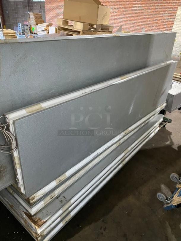 Mr. Winter 10' x 10' walk-in cooler box panels, gray, dismantled; includes compressor and blower, professionally removed.