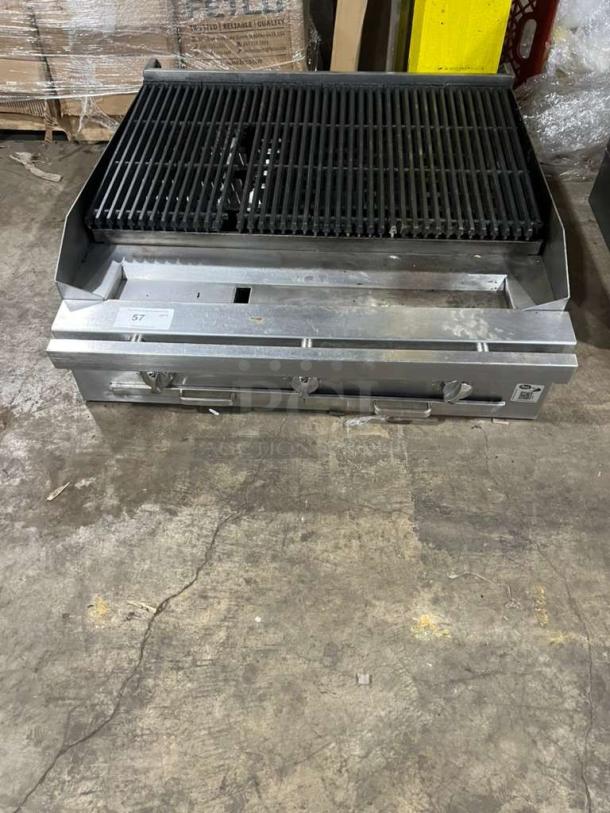 Southbend 36" Heavy Duty Commercial Char Broiler Grill with side splash guards, stainless steel, used condition.