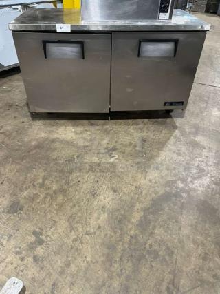 True Refrigerated 2-Door Lowboy Cooler, Model TUC60, on casters, stainless steel, with under-storage, serial 4928167.