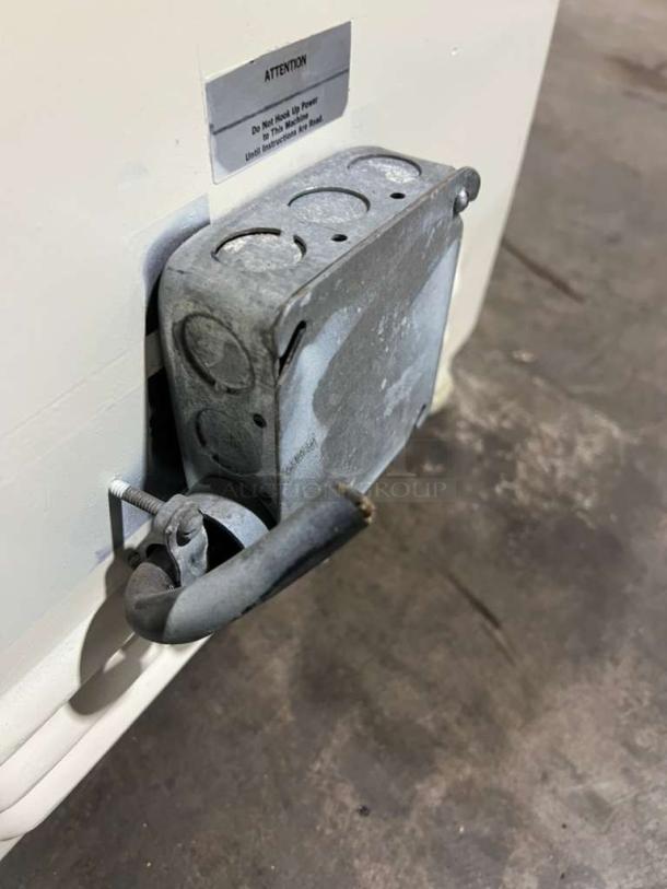 Morello electric dough press machine, showing control box and warning label. Durable metal construction, fair condition.