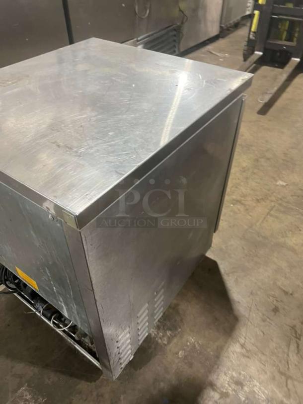 Fagor FUR27 stainless steel lowboy cooler, single door, on casters, 115V, 1 phase, model FUR27, serial 141311000400.