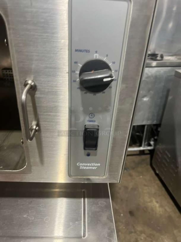 Cleveland Range 24CEM24 stainless steel dual compartment electric convection steamer, 202/220V, 3 phase, controls shown.