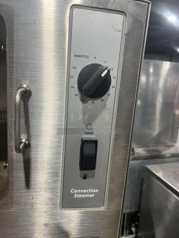 Cleveland Range 24CEM24 stainless steel convection steamer control panel with timer dial, electric, dual compartment, commercial use.
