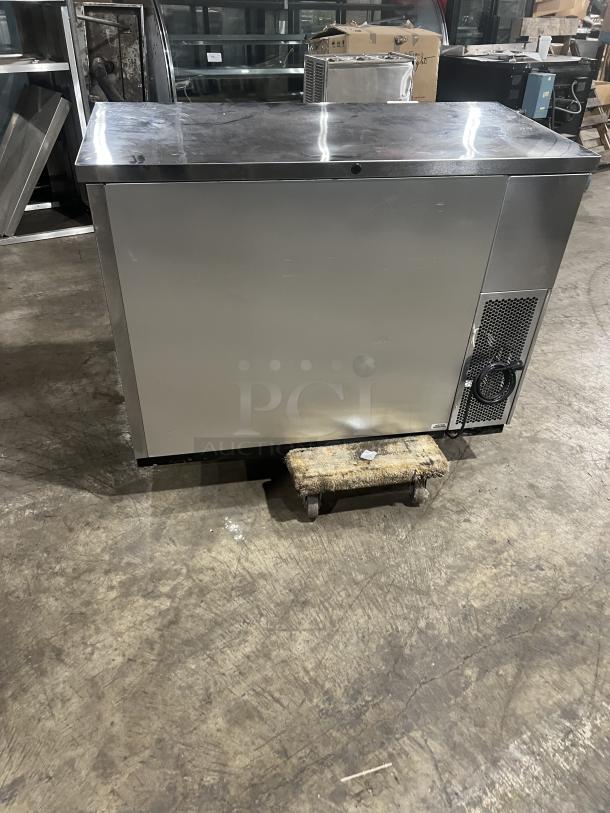 True Commercial Stainless Steel 2-Door Back Bar Cooler, Model TBB2448S. Features black coated wired rack, 115V, 1 Phase.