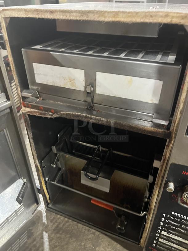 Perfect Fry PFC570 countertop electric fryer, stainless steel, 240V 1 phase, commercial grade, visible wear, interior heating chamber.
