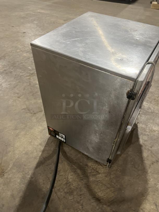 Perfect Fry PFC5708 commercial fryer, stainless steel, countertop model. Electric, 208V, 1 phase. Visible scratches, cord attached.