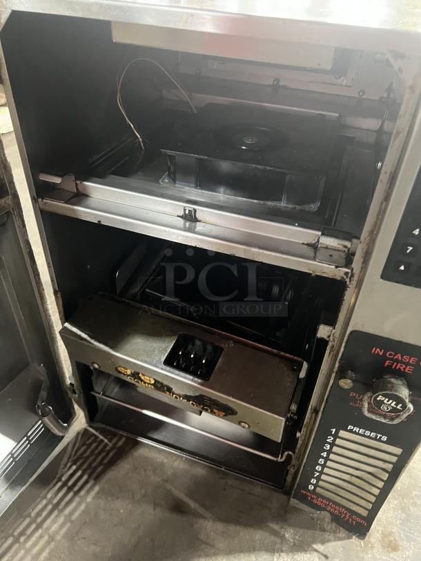 Perfect Fry PFC5708 commercial stainless steel countertop fryer, electric powered, open view, 208V, 1 phase, SN 71228.