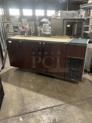Perlick C5064ESCUL 3-Door Bar Back Cooler with wired rack, stainless steel, model SN: 427736, 115V 1 Phase, commercial use.
