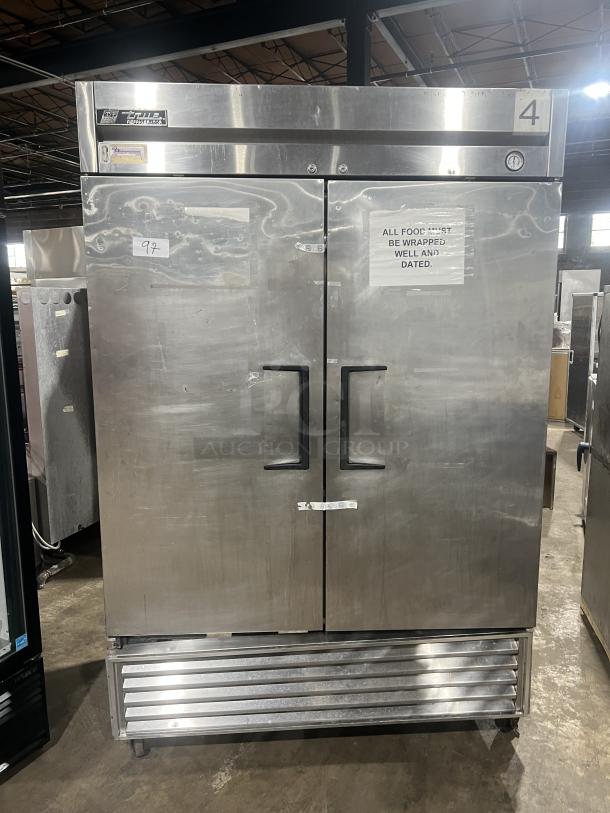 True T-49 Commercial Stainless Steel 2-Door Refrigerator, on casters, model T-49, SN: 6526031, 115V 1 Phase, in good condition.