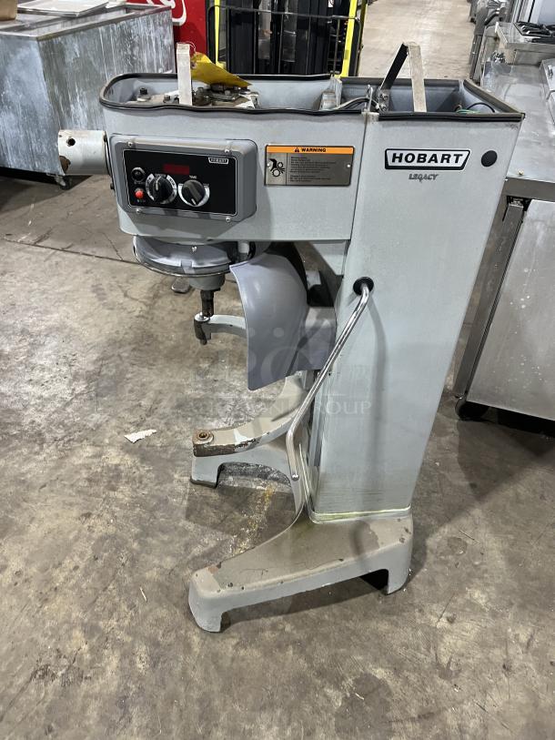 Hobart Legacy HL300 30Qt commercial planetary mixer, 200-240V, 3 phase, on legs, used condition, visible control panel and branding.