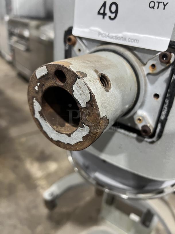 Hobart HL300 mixer, 30Qt, 200-240V, 3 Phase, on legs. Visible wear marks on connector. Auction label QTY 49.