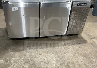 Continental CURB67 stainless steel 2-door lowboy cooler, electric-powered, on casters, model SN:15052129, 115V, 1 phase.