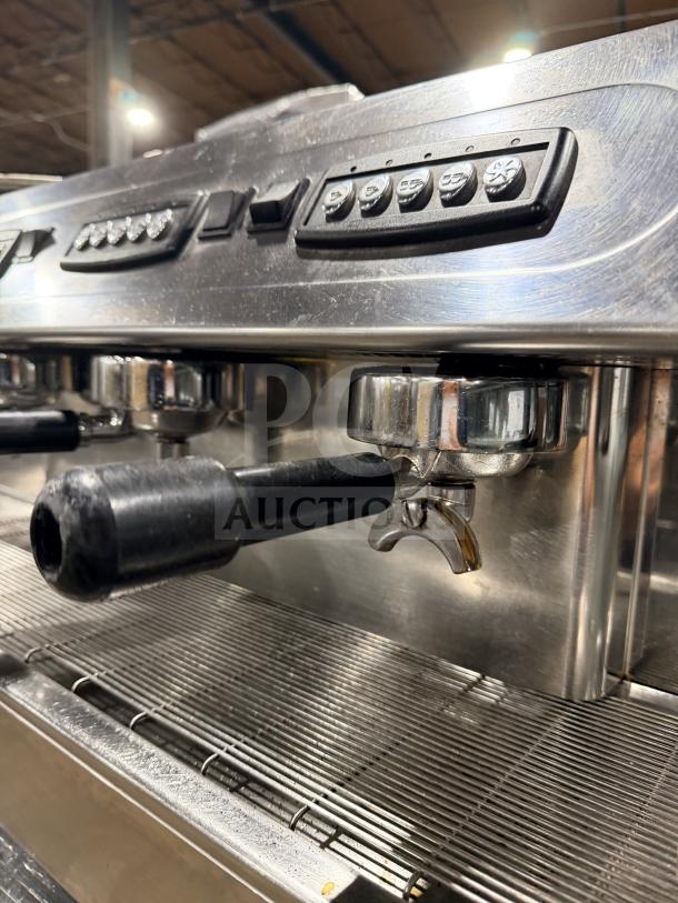 Danesi 3-Group Espresso Machine; stainless steel, commercial-grade, countertop model. Visible controls, used condition.