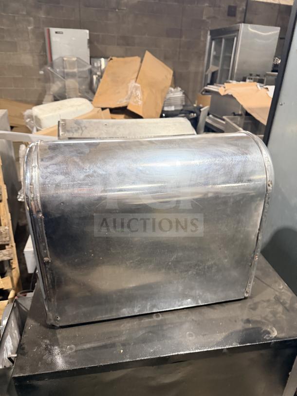 Berkel Commercial Stainless Steel Countertop Bread Slicer, used condition, durable design, ideal for bakery use.