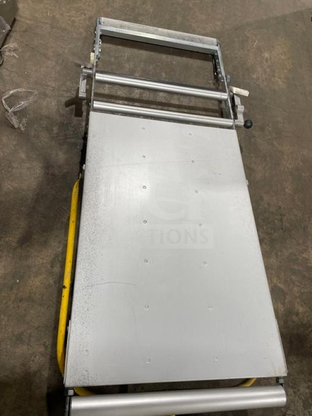 Seewer Rondo SS064C reversible dough sheeter with fold-up conveyor belt, on casters, in good condition, SN: A6019004.