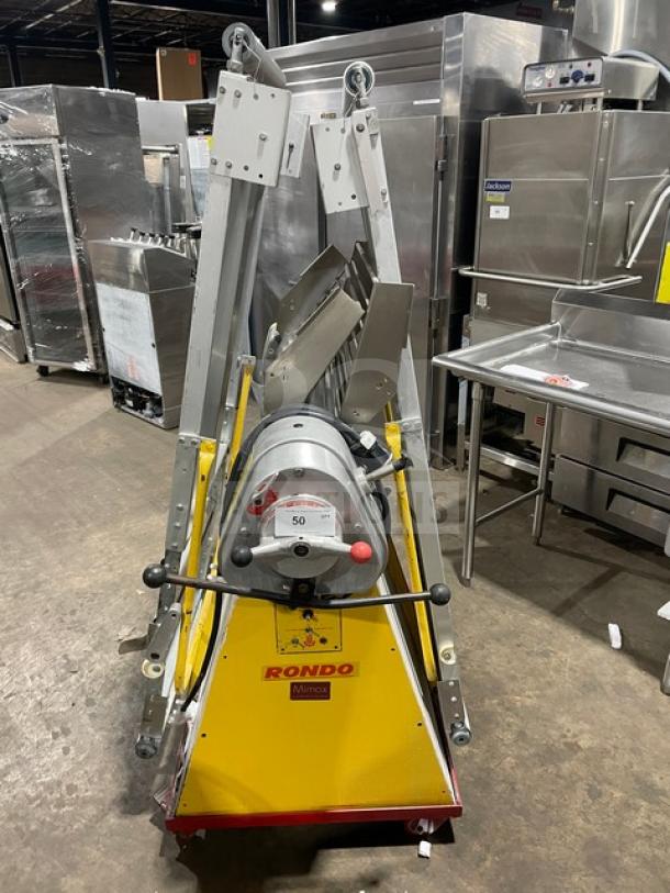 Seewer Rondo SS064C commercial dough sheeter, reversible, fold-up conveyor, electric, on casters, model SS064C, SN A6019004.