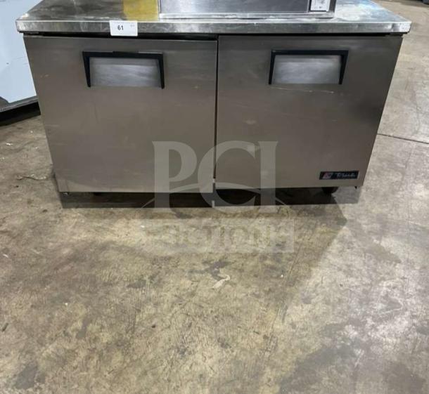 True Refrigerated 2-Door Lowboy Cooler, Model TUC60, on casters, stainless steel, with under-storage, serial 4928167.