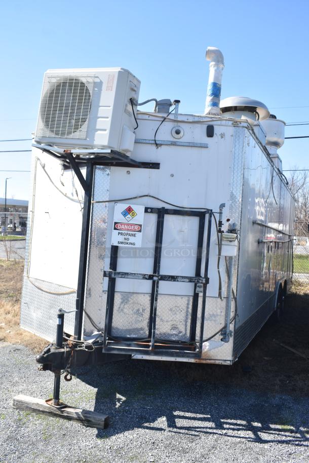 2019 Quality Cargo 8.5' x 24' mobile kitchen trailer, Burger King spec, with AC, grease hood, refrigeration, fryers, and griddle.