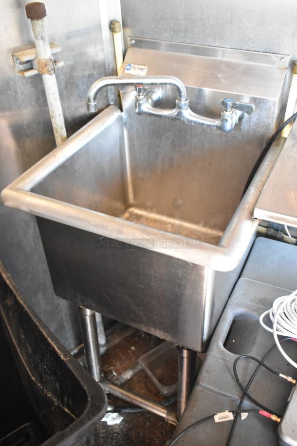 Stainless steel sink in a 2019 Quality Cargo mobile kitchen trailer; part of Burger King spec outfitting.