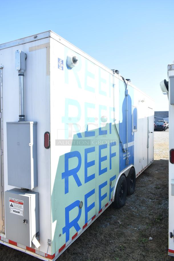 2021 Diamond Cargo 8.5' x 24' cold food & beverage trailer with "REEF" branding. Features durable build, visible power input interface.