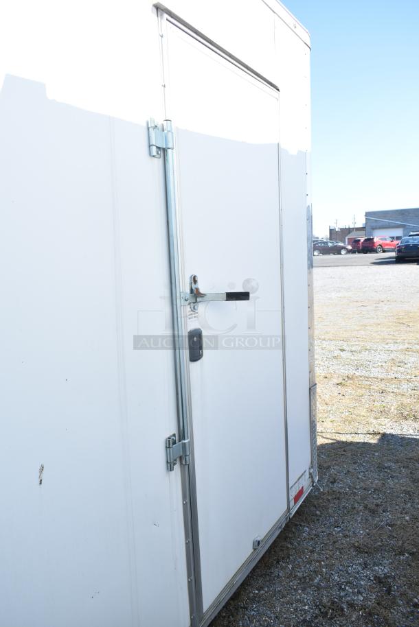 2021 Diamond Cargo 8.5' x 24' cold food trailer, white exterior, side door with latch, VIN 53NBE2429M1089847.