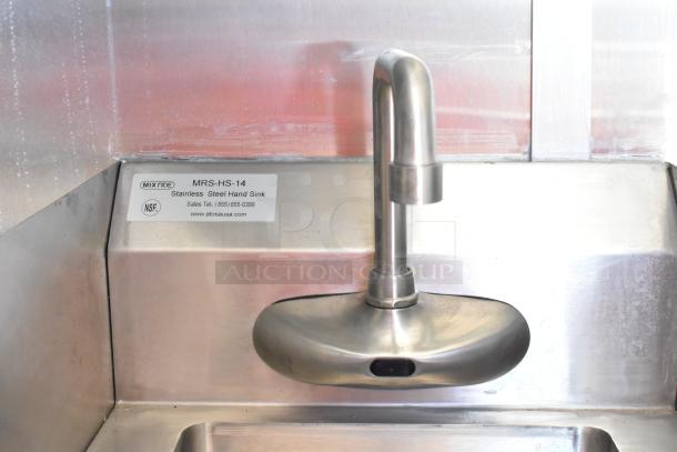 Stainless steel hand sink from MixRite, model MRS-HS-14, shown in a 2021 Diamond Cargo food trailer.