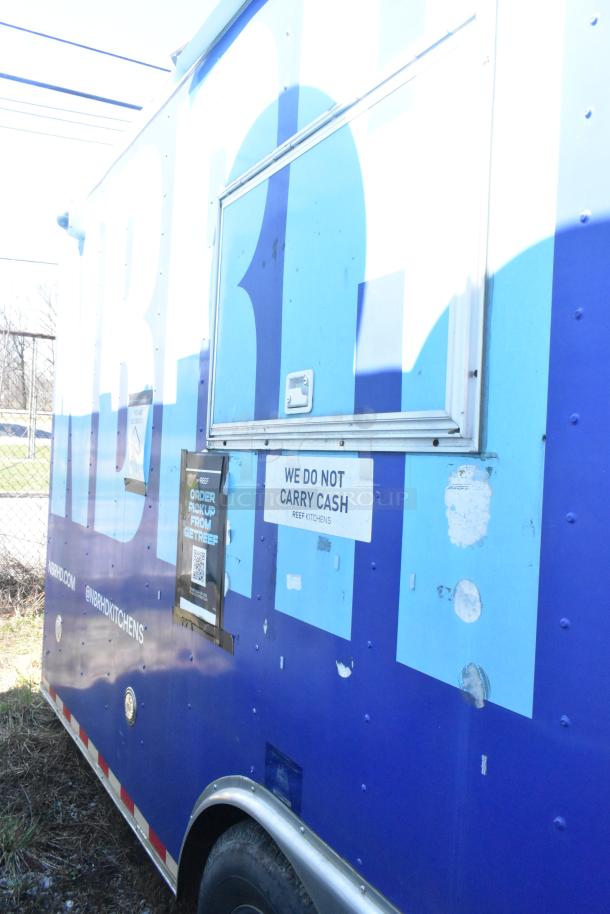 2020 Diamond Cargo 8.5' x 24' mobile kitchen trailer, branded exterior, window service hatch, "We Do Not Carry Cash" sign.