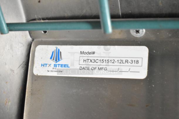 "HTX Steel label on 2021 Diamond Cargo 8.5' x 24' trailer, model HTX3C151512-12LR-318, shows manufacturing info blank."