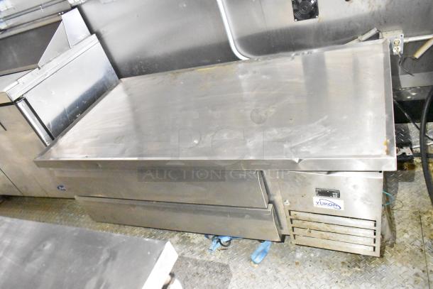 2021 Diamond Cargo 8.5' x 24' trailer interior, featuring a stainless steel food prep table and Yukon cooling unit.