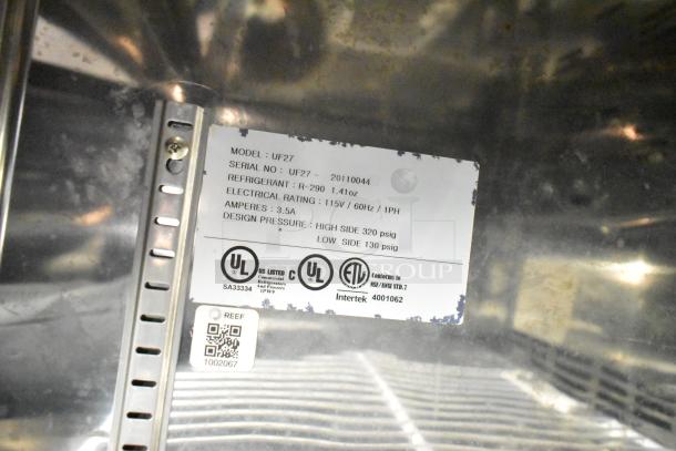 2021 Diamond Cargo 8.5' x 24' cold food trailer label; Model: UF27, Serial: UF27 20110044, R-290 refrigerant, 115V/60Hz.